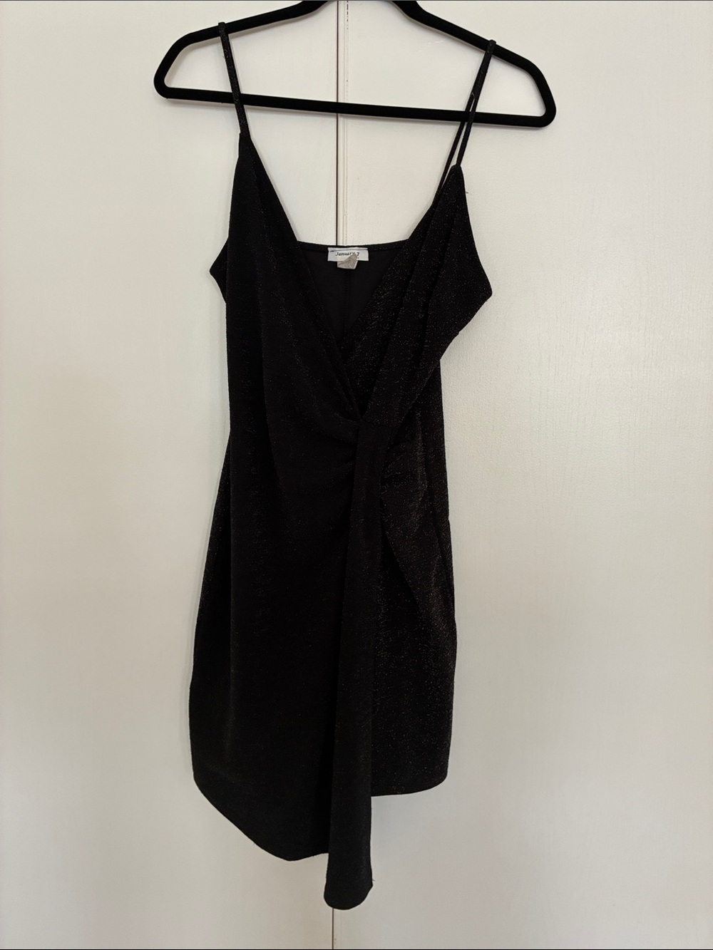 January 7 Black Sparkle Spaghetti-Strap Mini Dress